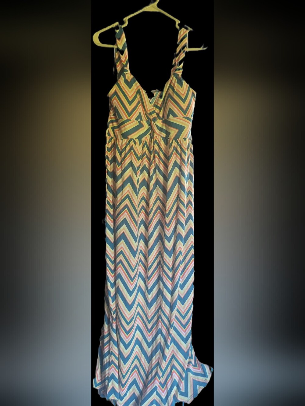 Allison Brittney Multicolor Chevron Maxi Dress in Teal, Yellow & Orange